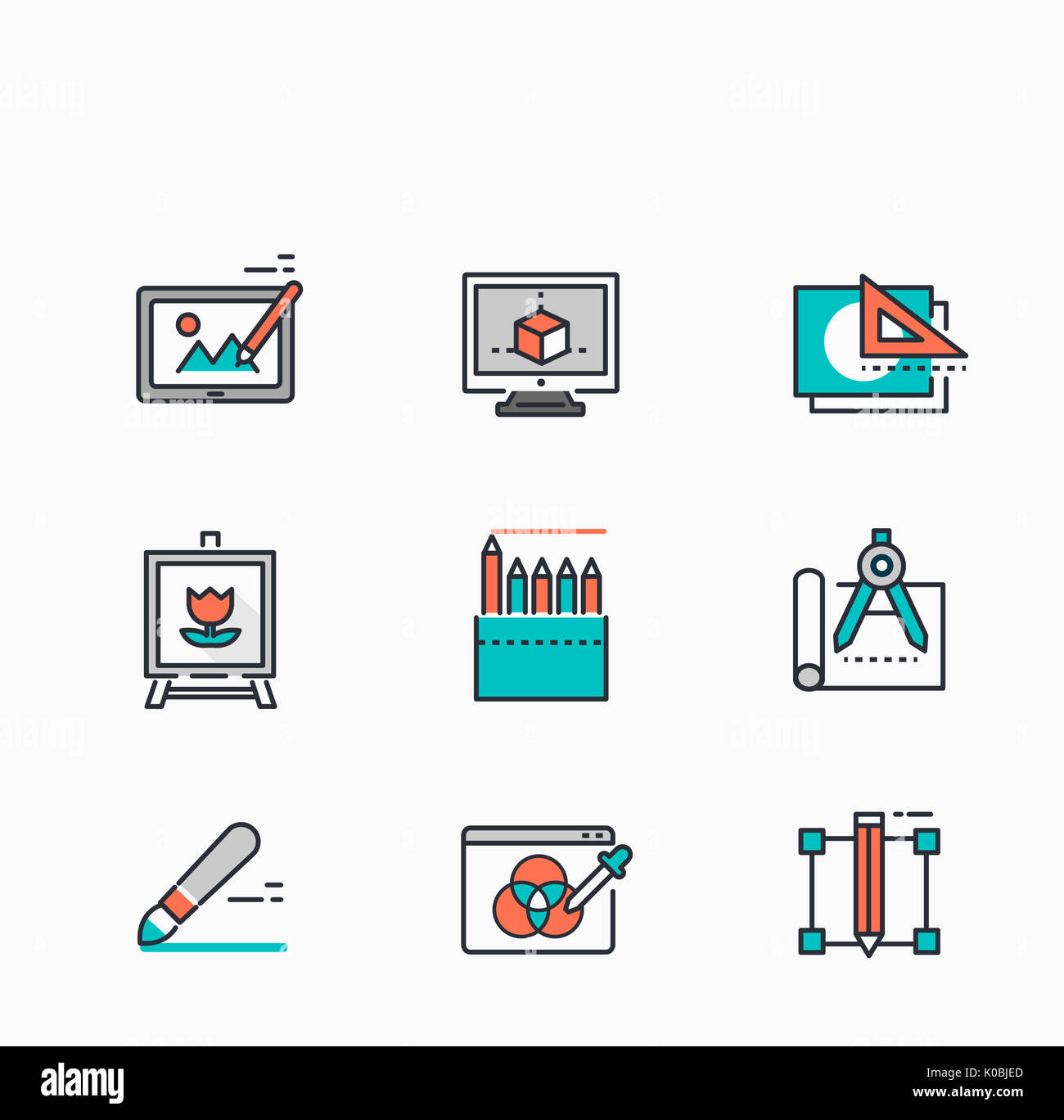 Set of line icons related to design Stock Photo - Alamy