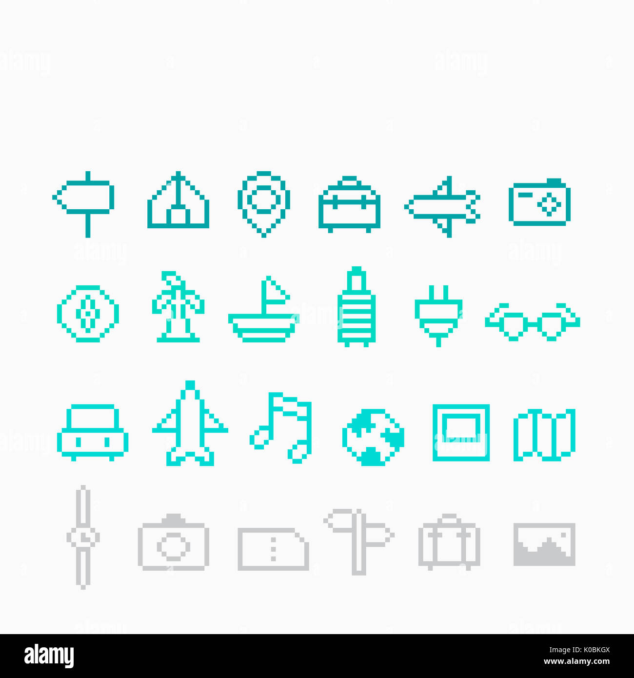 Various pixel icons related to travel Stock Photo - Alamy