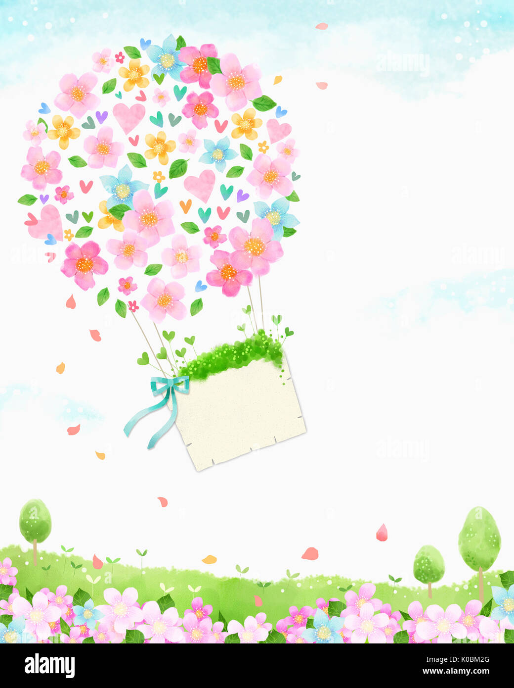Spring background with air-hot balloons and flowers Stock Photo - Alamy, image size:1040x1390
