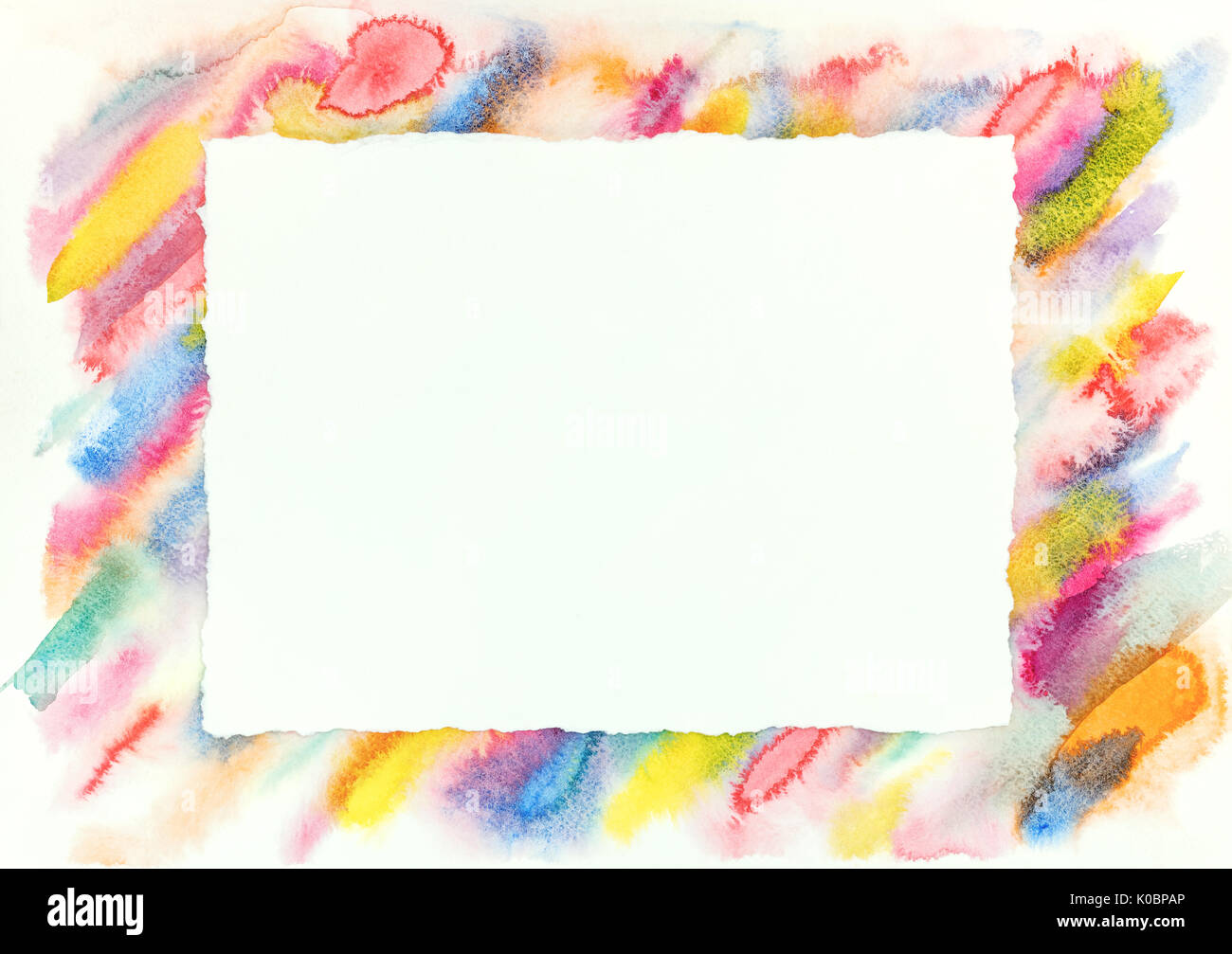 abstract watercolor frame pattern with bright colorful diagonal strokes Stock Photo
