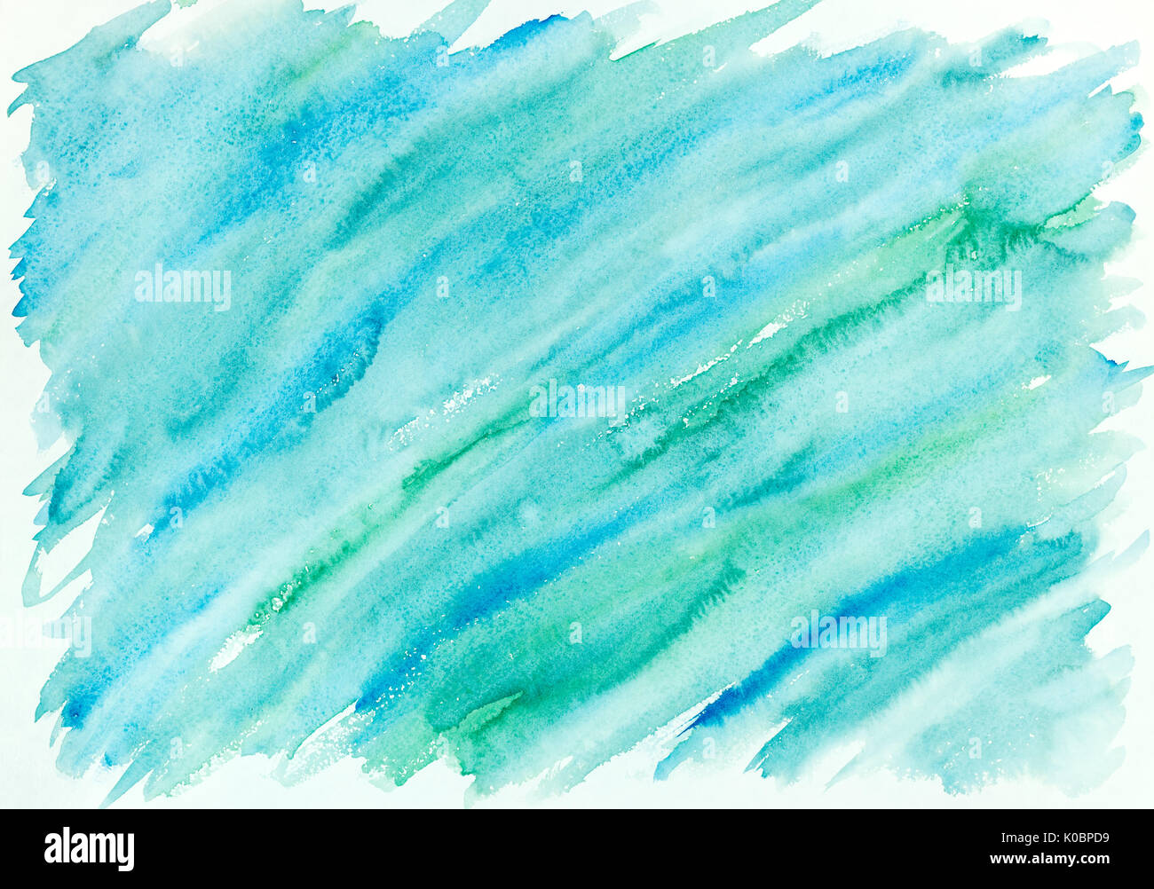 hand painted abstract watercolor wash background in blue and green Stock Photo