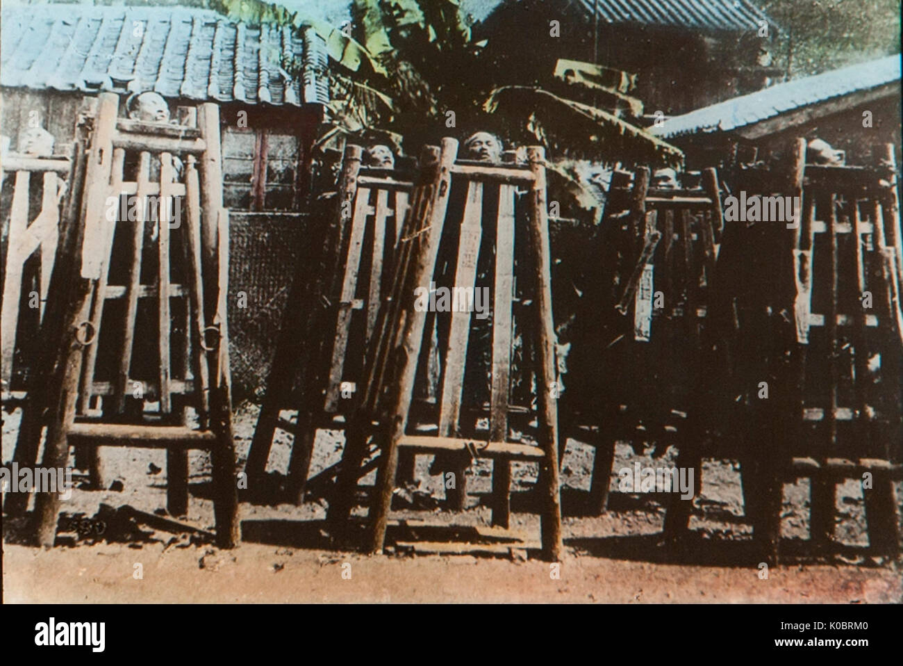 China,Execution of Boxers after Rebellion, hand-coloured magic lantern slide, c.1900 Stock Photo