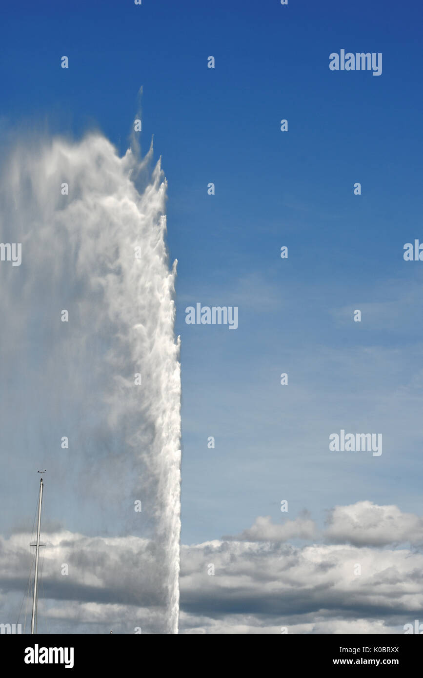 the water jet is the huge Fountain on the Geneva Lake, in the city of ...