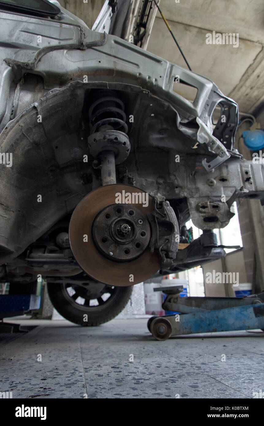 View of brakes and shock absorbers of a car Stock Photo
