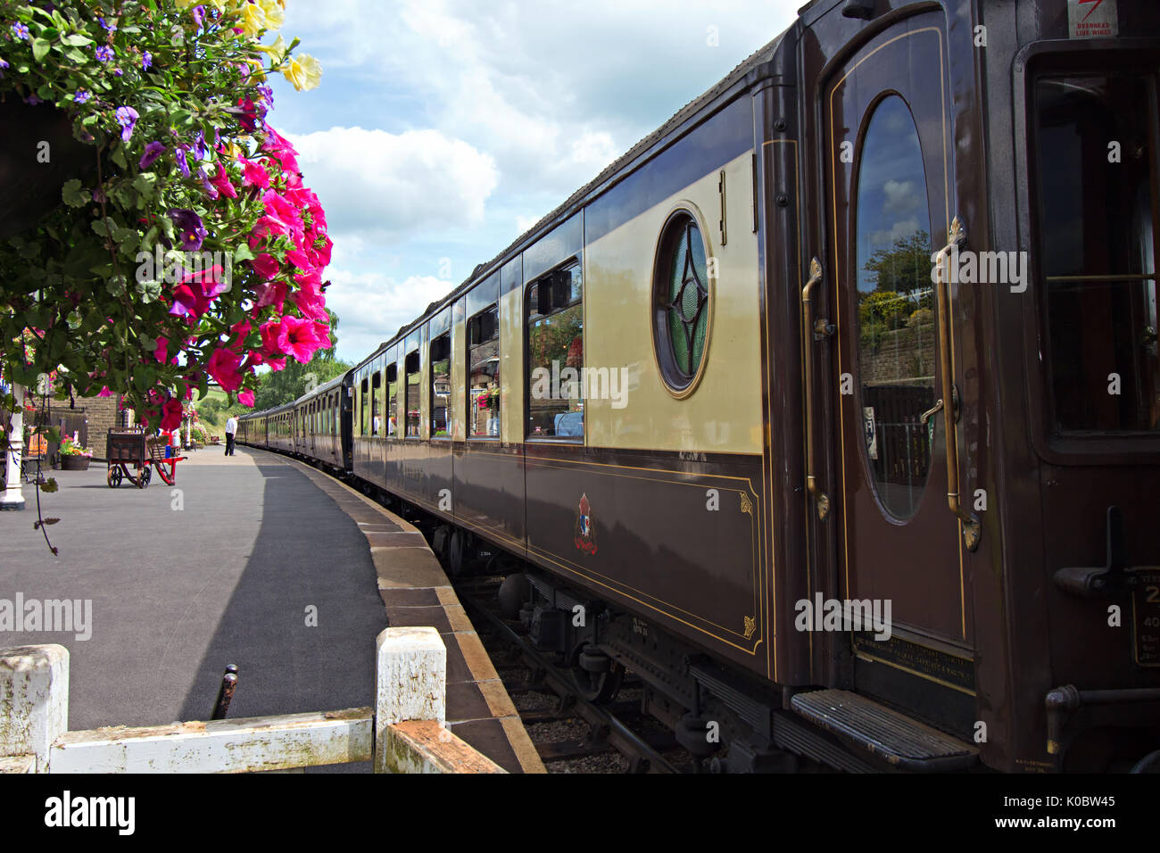 Oakworth Station on the Keighley & Worth Valley Railway line in West Yorkshire. The main location used in the 1970 film The Railway Children. Stock Photo