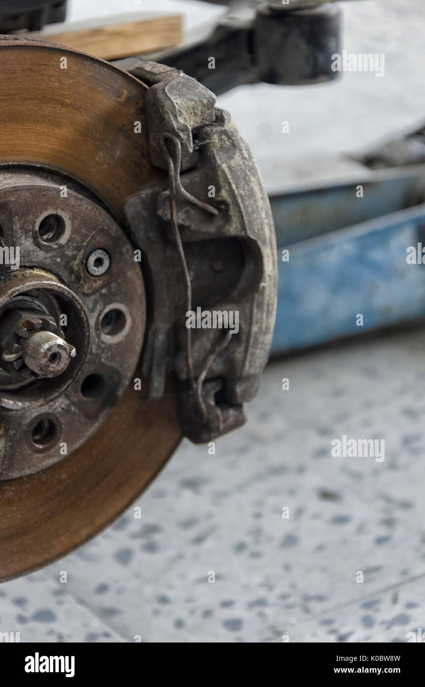 Close-up of the brakes calipers of a car Stock Photo