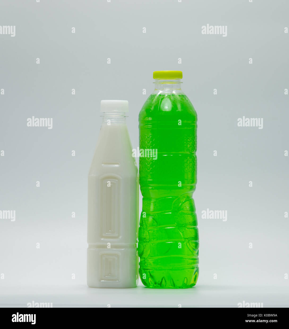 Soft drinks in plastic bottle with modern packaging on white background