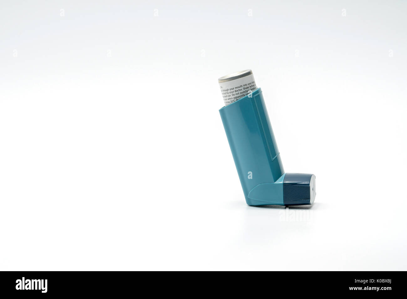 Asthma inhaler isolated on white background, reliever with copy space Stock Photo