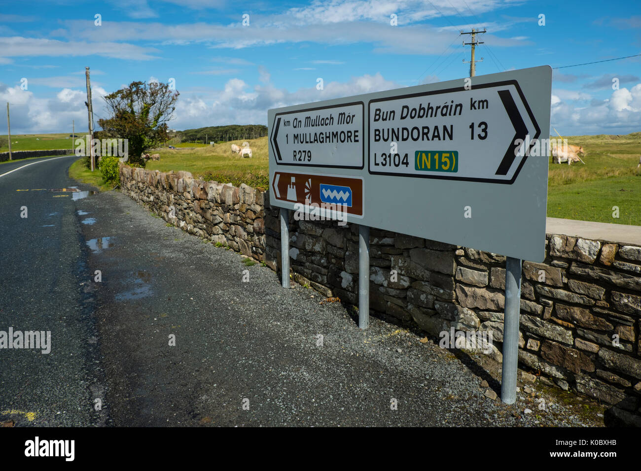 Road Sign to Mullaghmore, wild atlantic way, Ireland Stock Photo