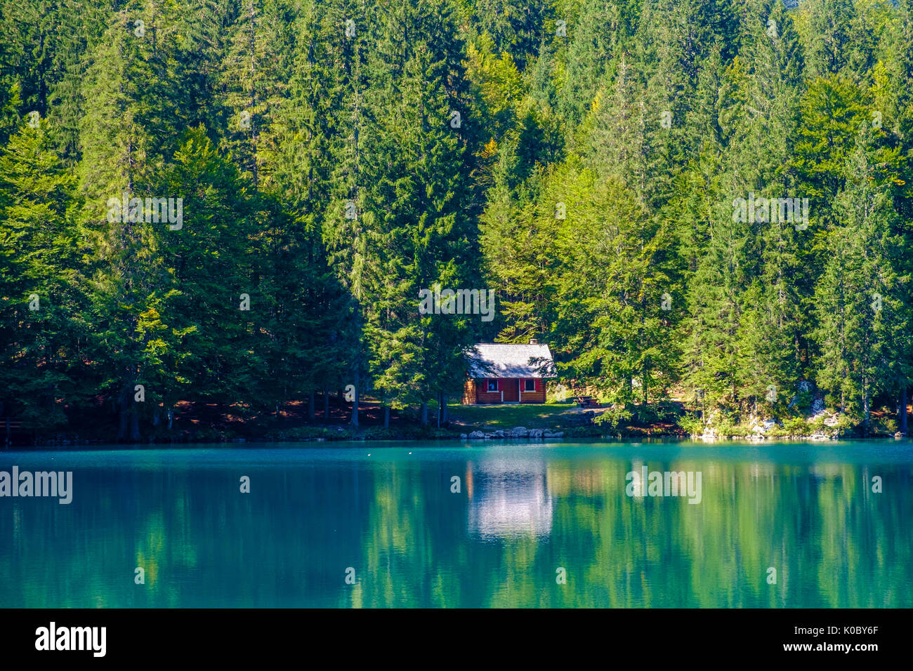 Red Cabin On The Lake Stock Photo 155156135 Alamy