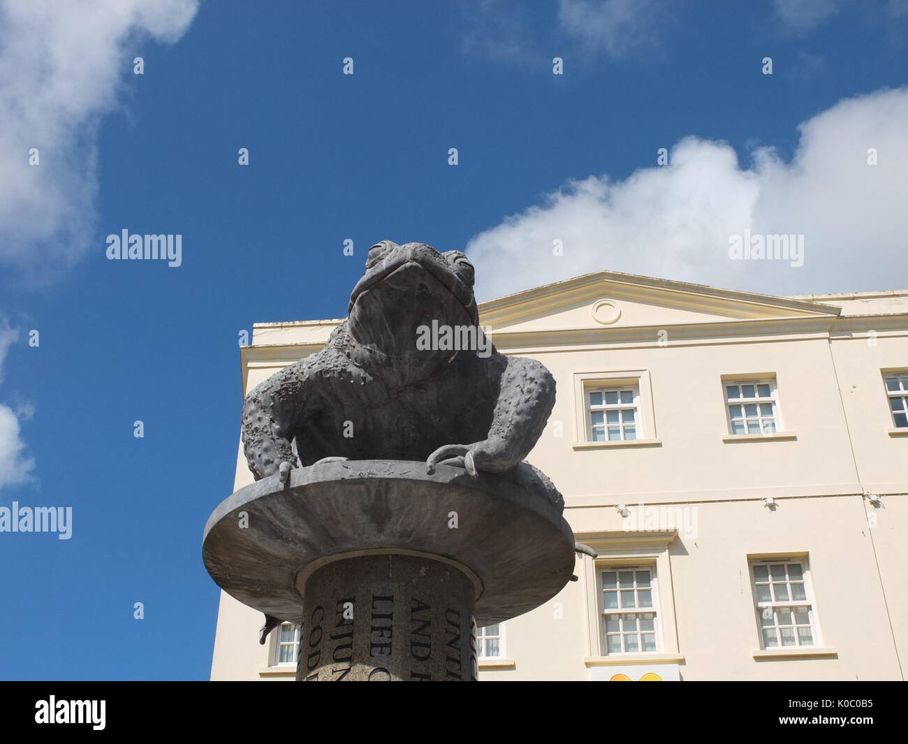 Statue by Gordon Young of crapaud or Jersey toad in St Helier. Jersey people are traditionally known as crapauds by the neighbouring isle of Guernsey. Stock Photo