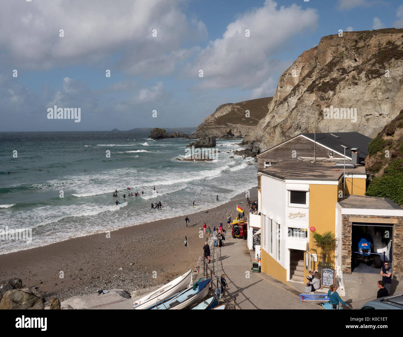 Landscape view of Trevaunance Cove, St Agnes, Cornwall, England, UK Stock Photo