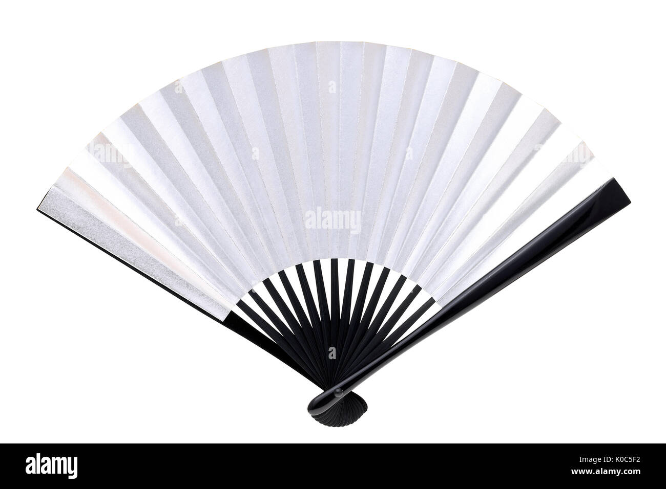 traditional chinese style silver hand fan isolated on white background Stock Photo