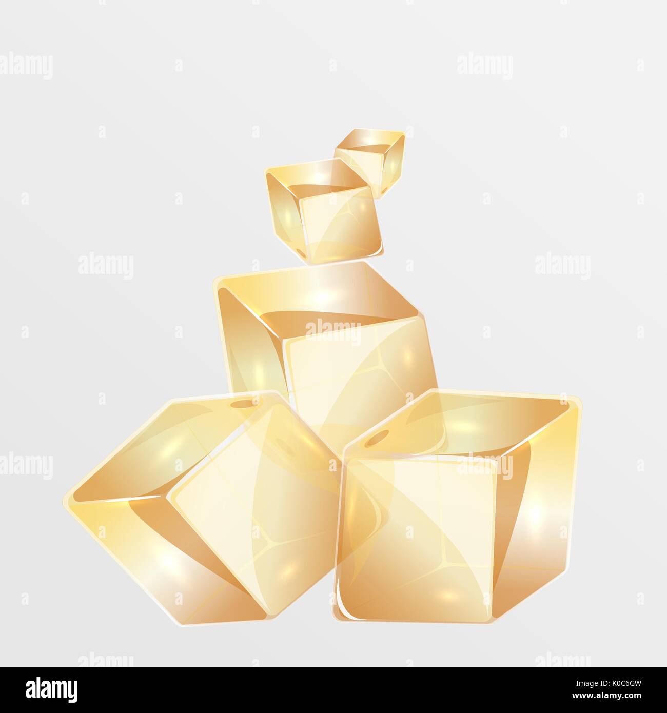 Transparent yellow cubes of ice.Vector illustration Stock Vector