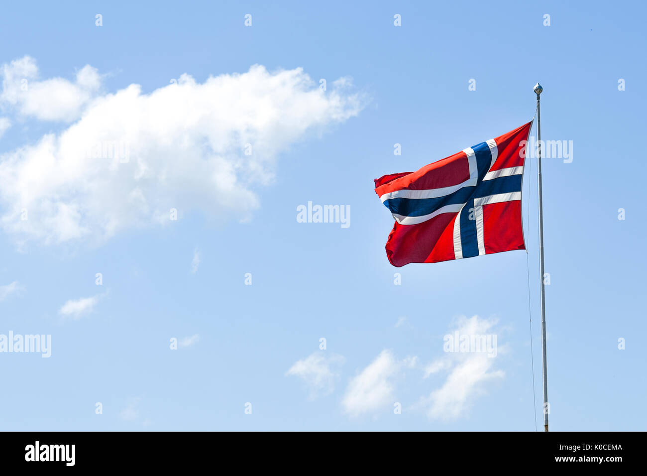 Flag of Norway, waving in the wind on a blue sky on a sunny day Stock ...