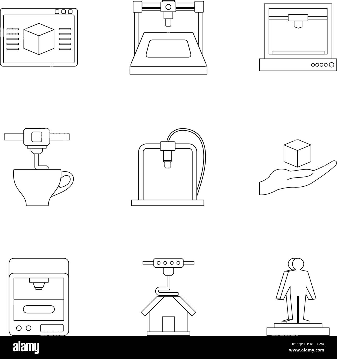 Computer 3d printer icon set, outline style Stock Vector Image & Art - Alamy