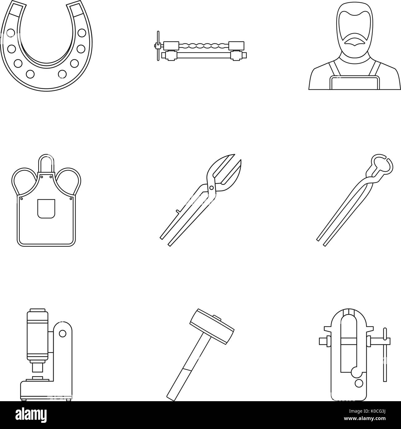 Industrial blacksmith icon set, outline style Stock Vector