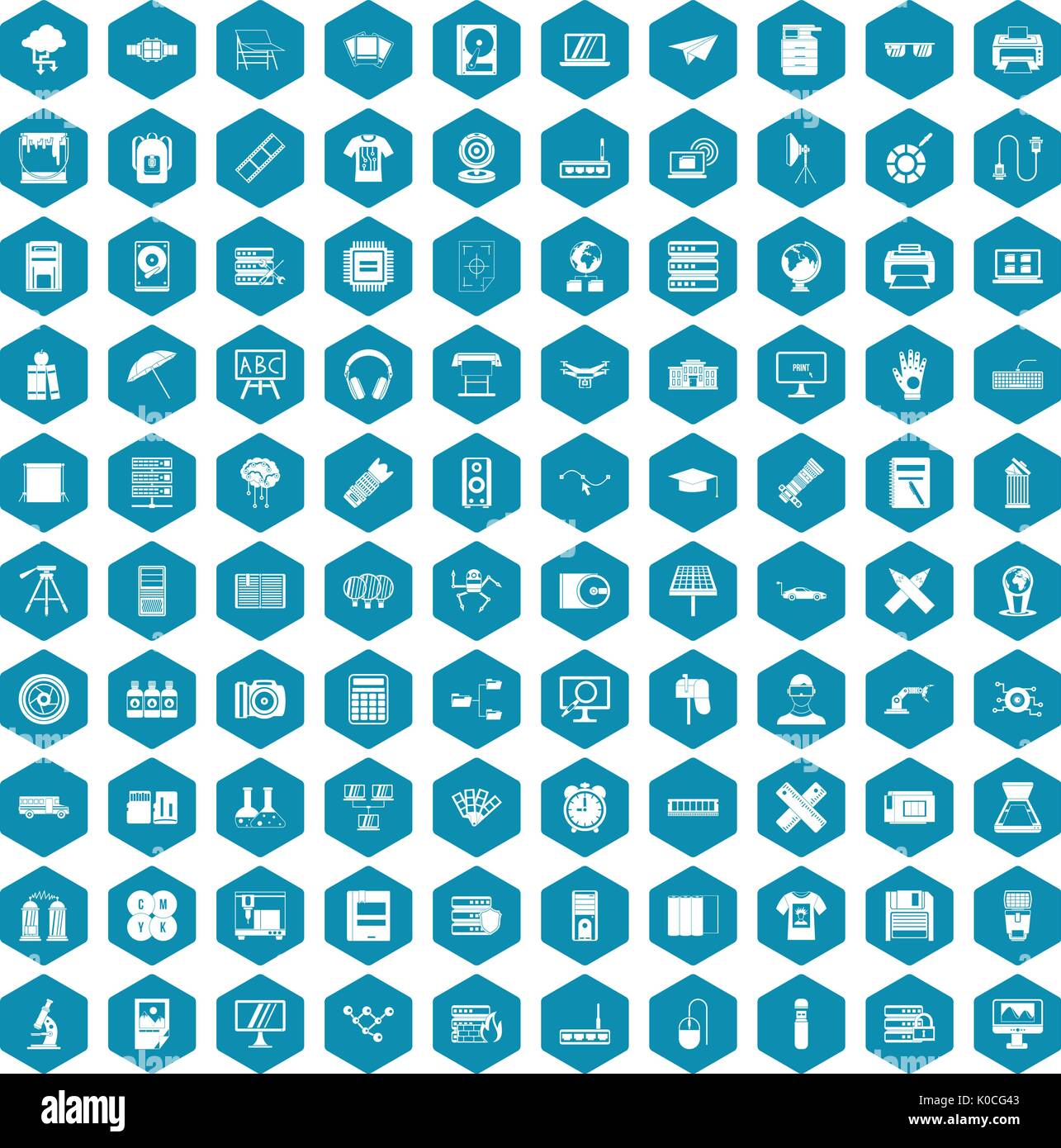 100 printer icons sapphirine violet Stock Vector