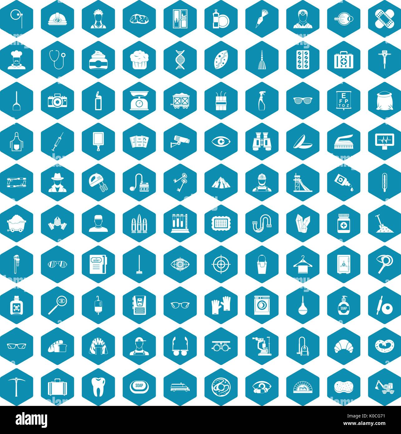 100 profession icons sapphirine violet Stock Vector
