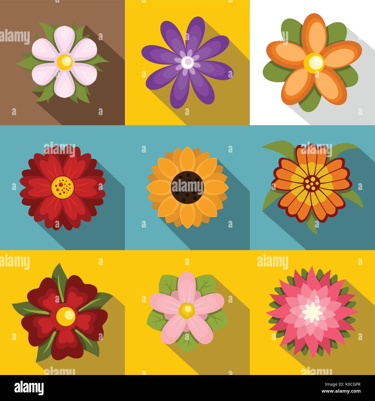 Flowers icons set, flat style Stock Vector Image & Art - Alamy