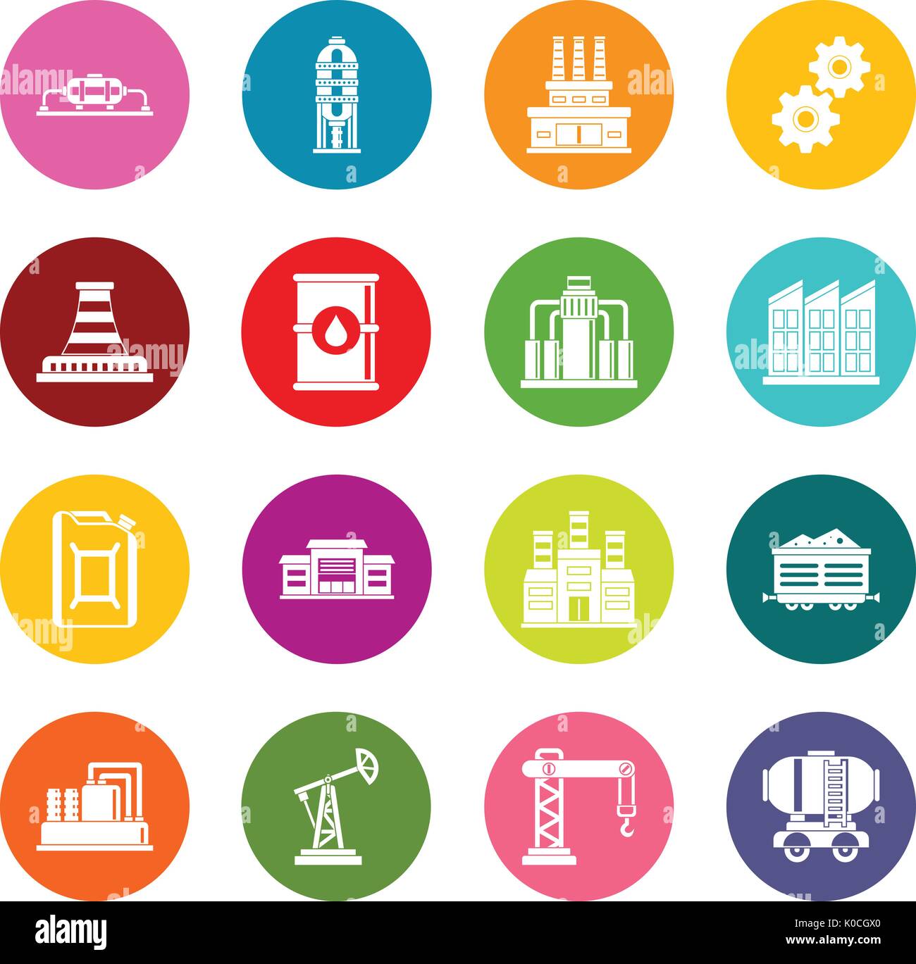 Industry icons many colors set Stock Vector