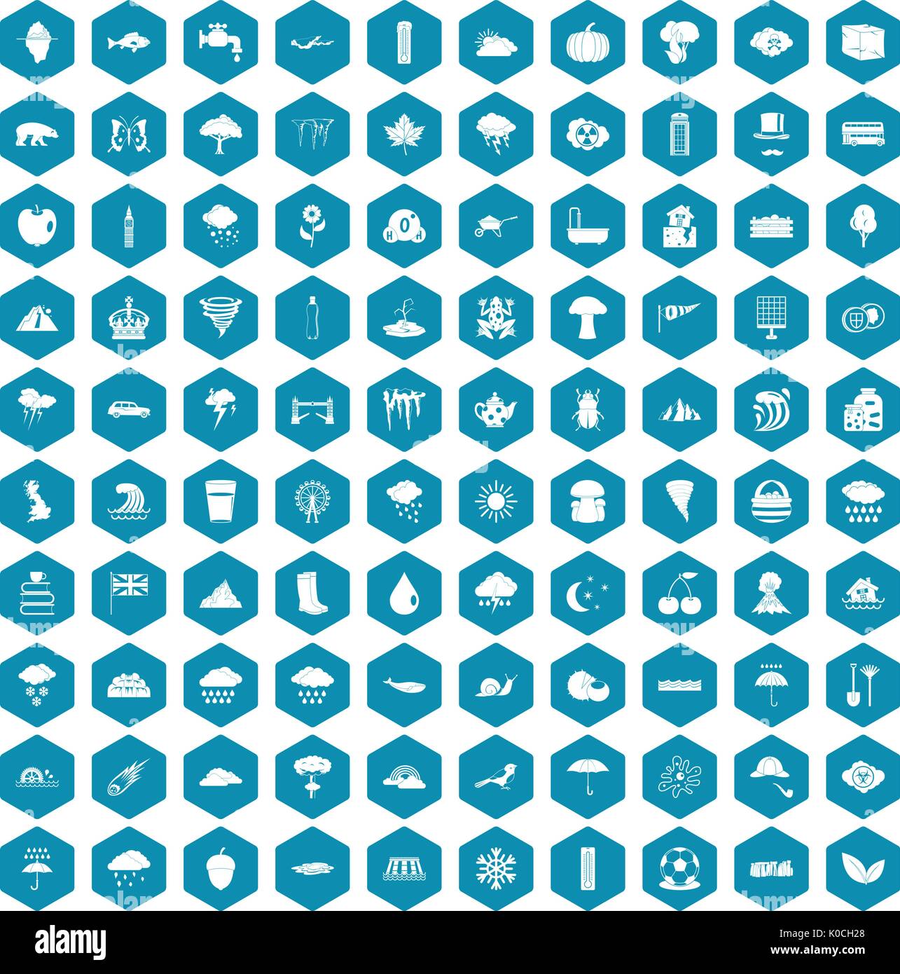 100 rain icons sapphirine violet Stock Vector