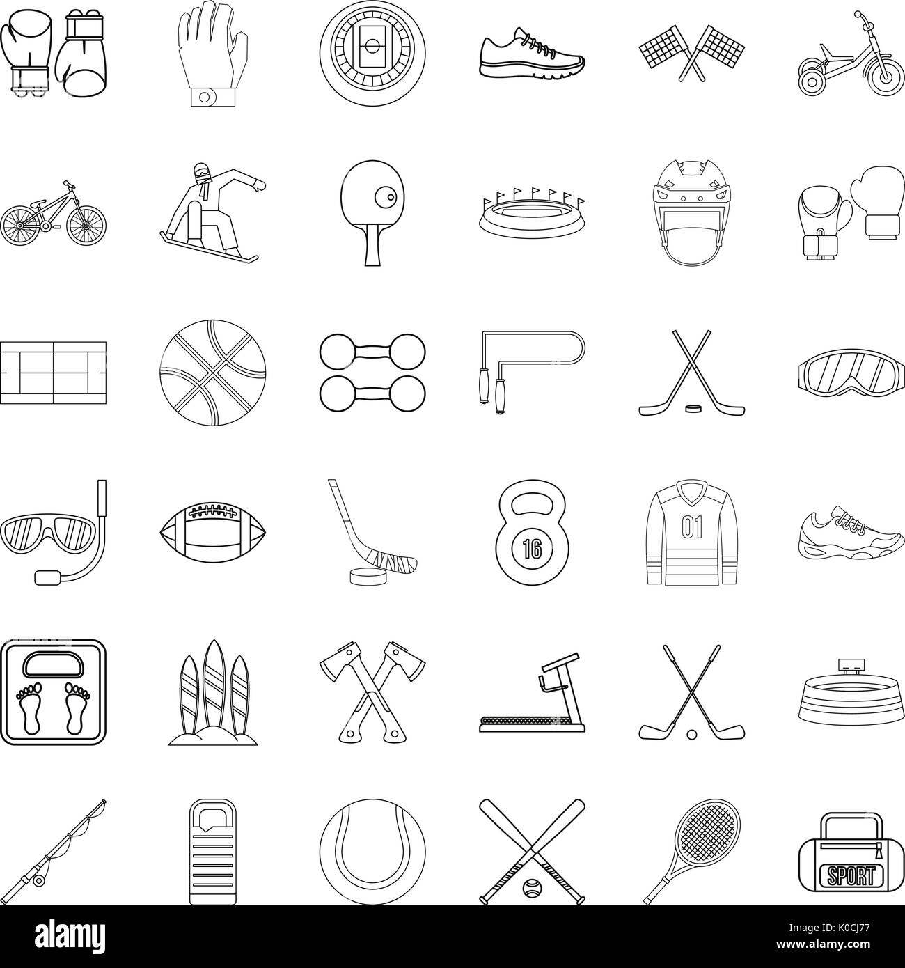 Sport equipment icons set, outline style Stock Vector Image & Art - Alamy