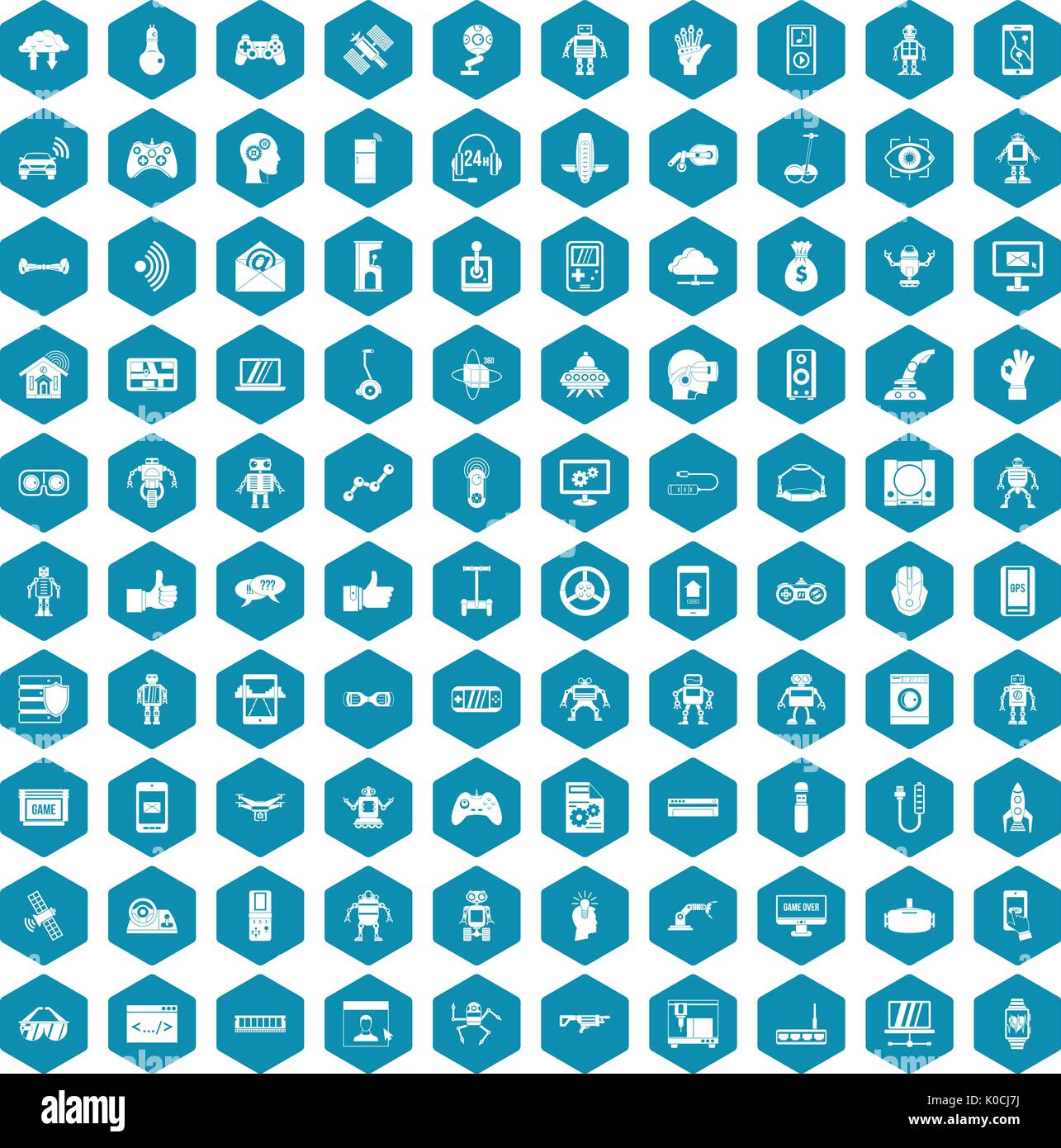 100 robot icons sapphirine violet Stock Vector