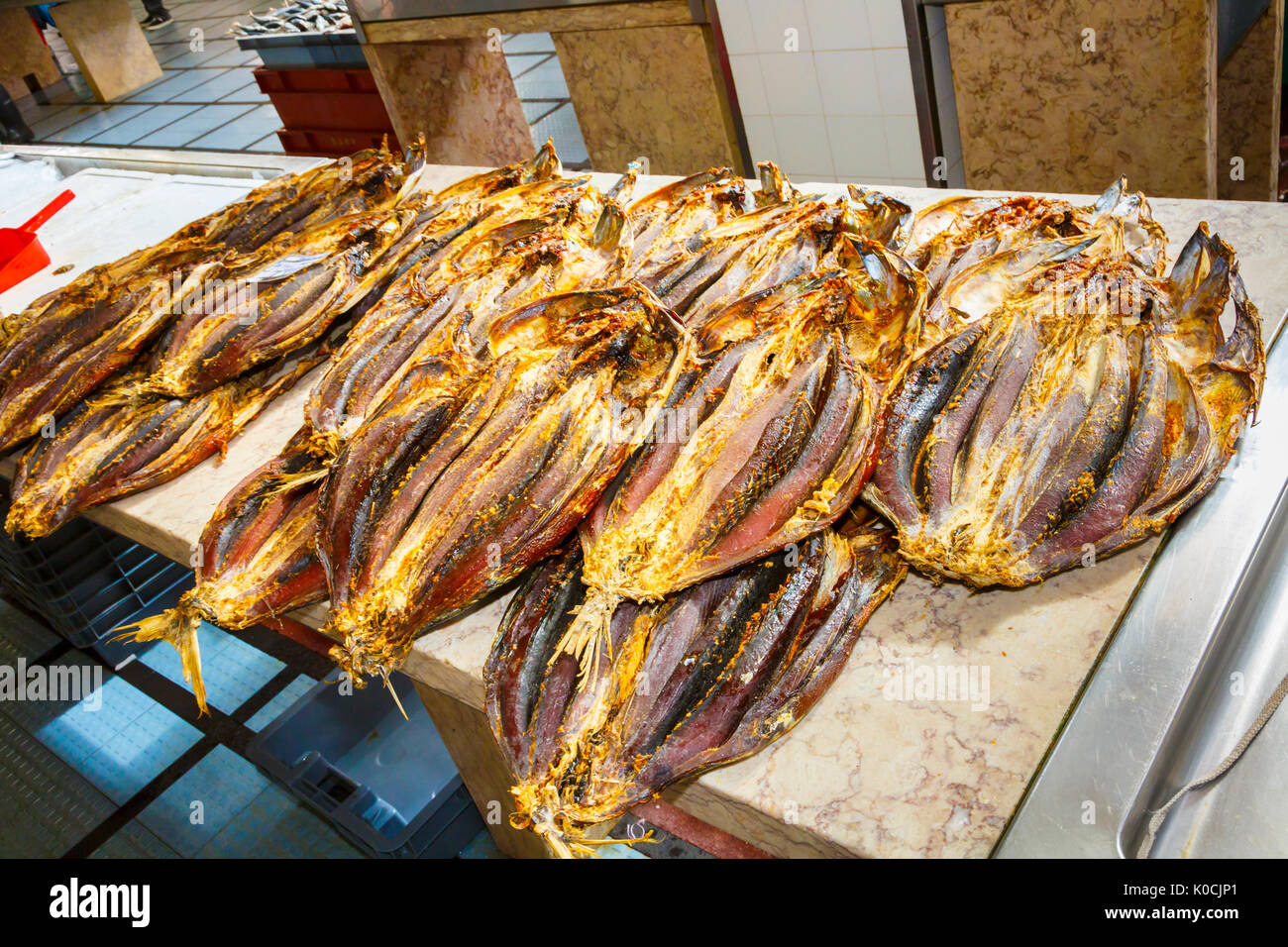 Fishes in a fish stall. Stock Photo