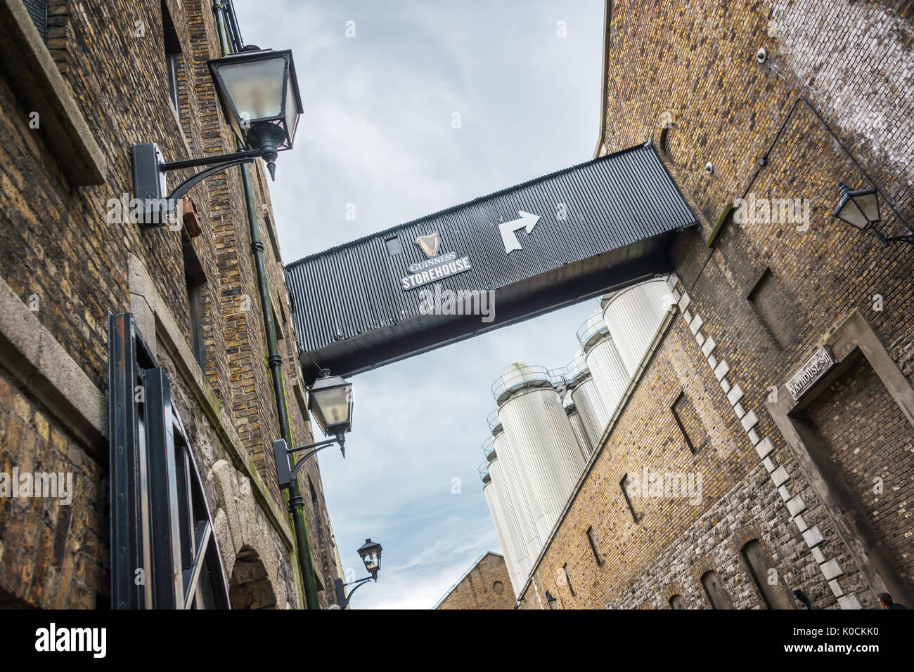 DUBLIN, IRELAND - AUGUST 14: Outside view of the Guinness storehouse brewery. The Guinness Storehouse is a popular tourist attraction in Dublin Stock Photo