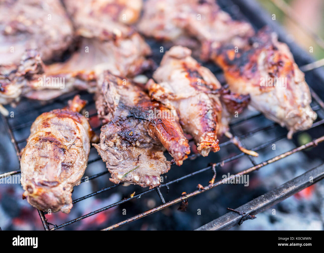 Nutria meat on grill. Stock Photo