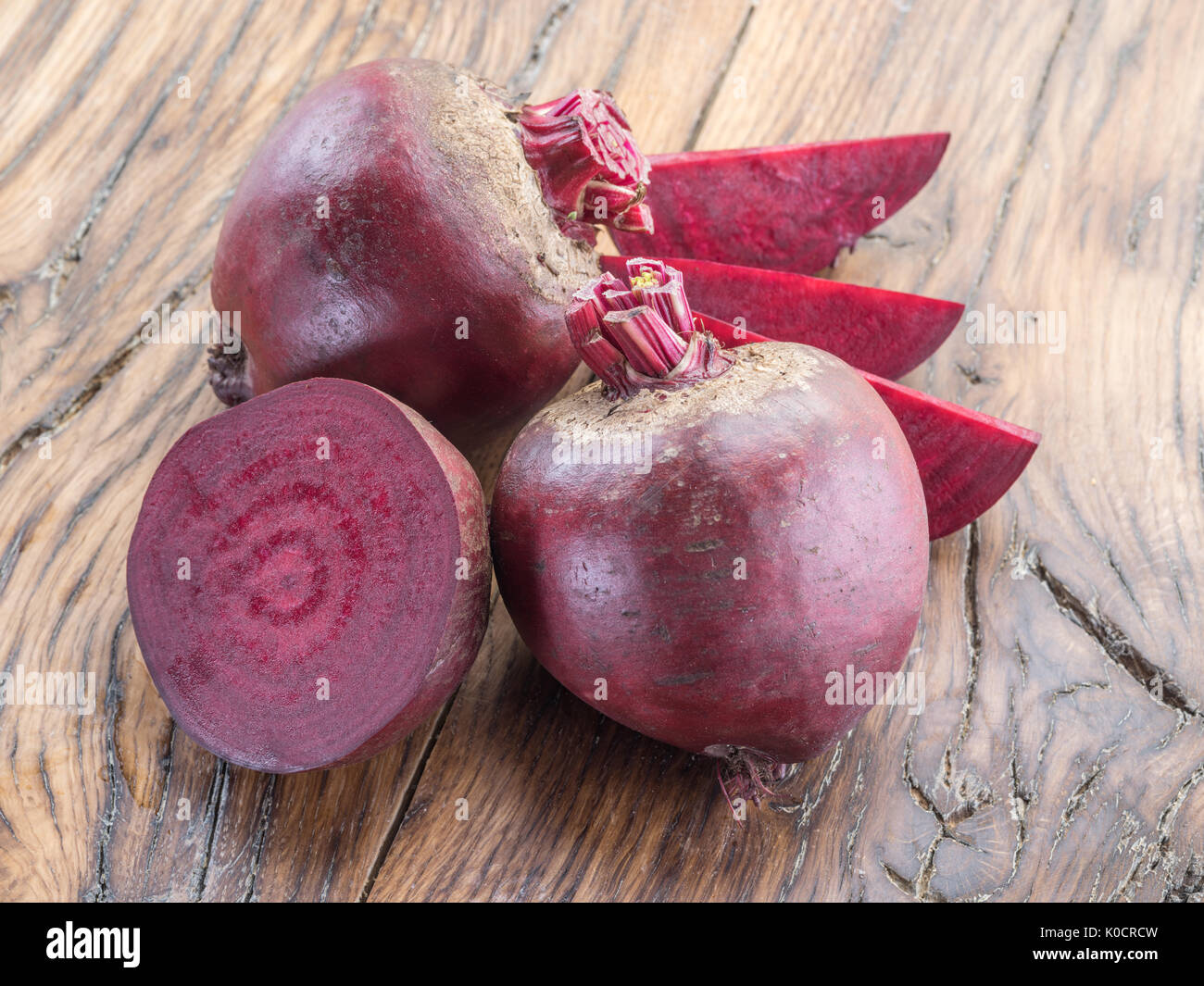 Red beet or beetroot on the wooden table. Stock Photo