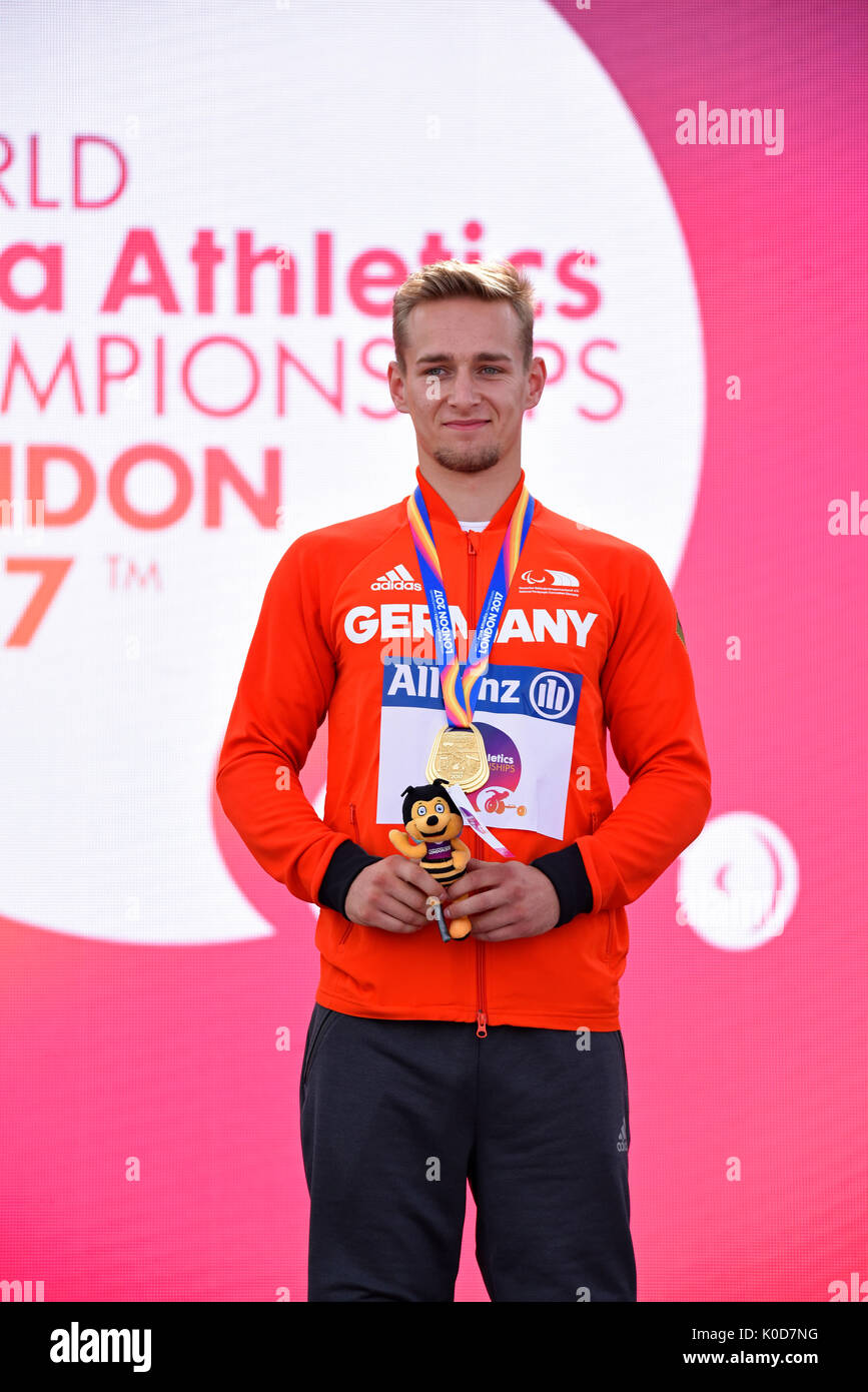 Johannes Floors gold medal winner at the medal ceremony for the T43 400m at the World Para Athletics Championships, London Stock Photo
