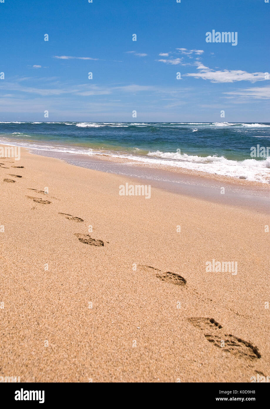 Footsteps on Tropical Beach Stock Photo