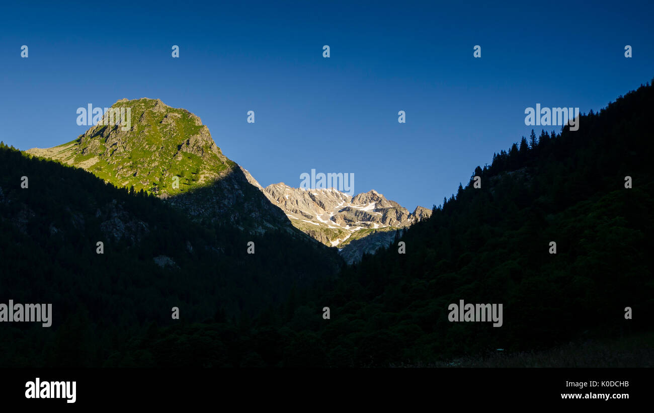 patois Villain Fern First morning lights in the Valley of Forzo (Val Soana, Gran Paradiso  National Park, Piedmont, Italy Stock Photo - Alamy