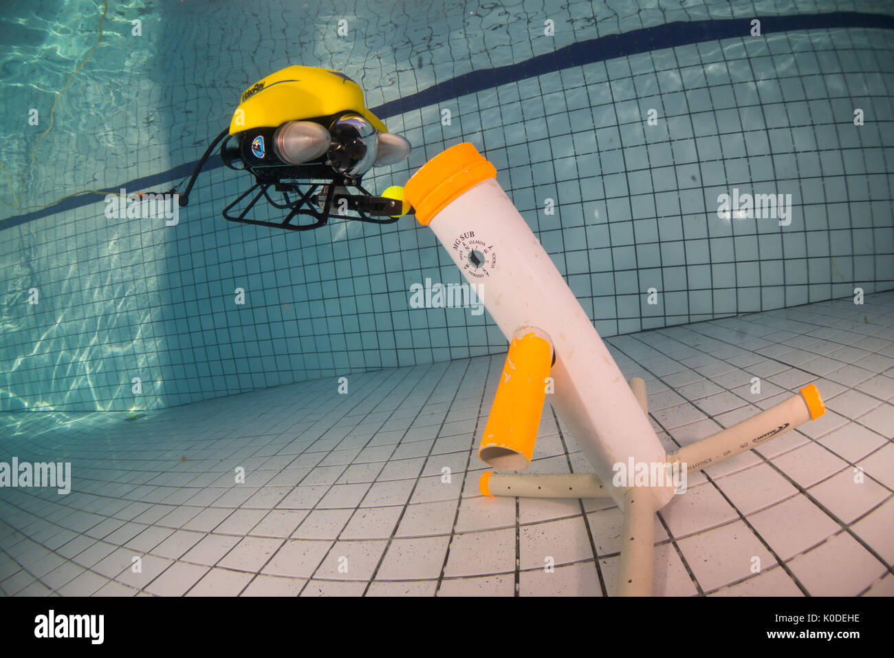 Video Ray ROV training underwater at swimming pool. Stock Photo
