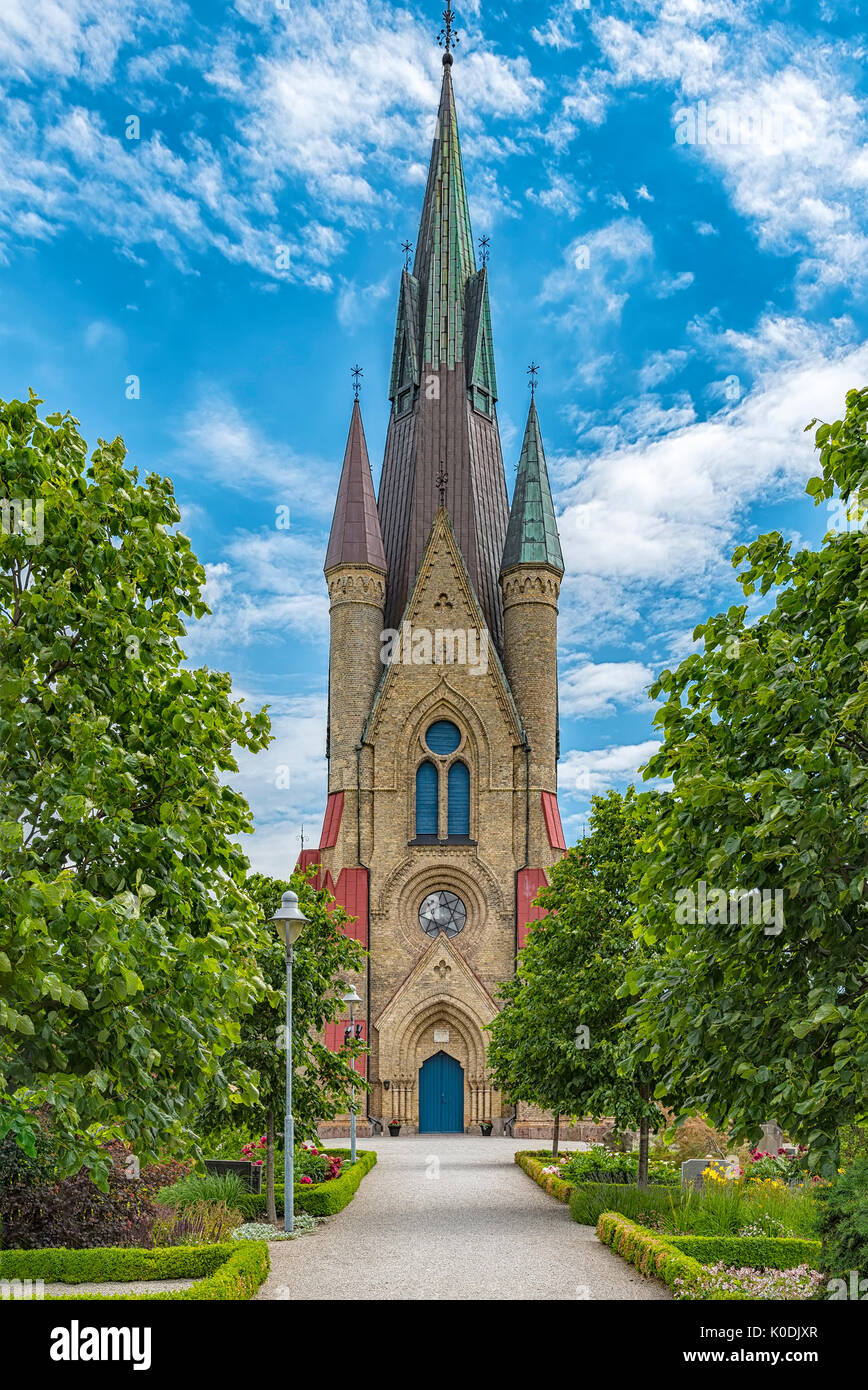Haslovs Kyrka was built in the years 1879 and 1880 in neo-gothic style according to the designs by the well known royal architect Helgo Zettervall. Stock Photo