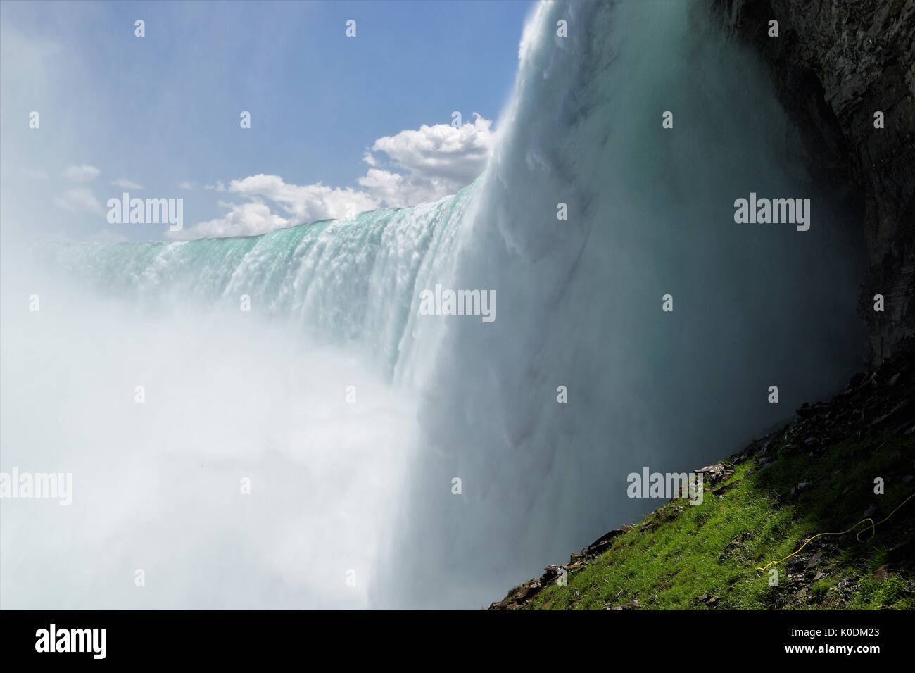 Niagara Falls - waterfall and green grass land under a blue sky with white clouds Stock Photo