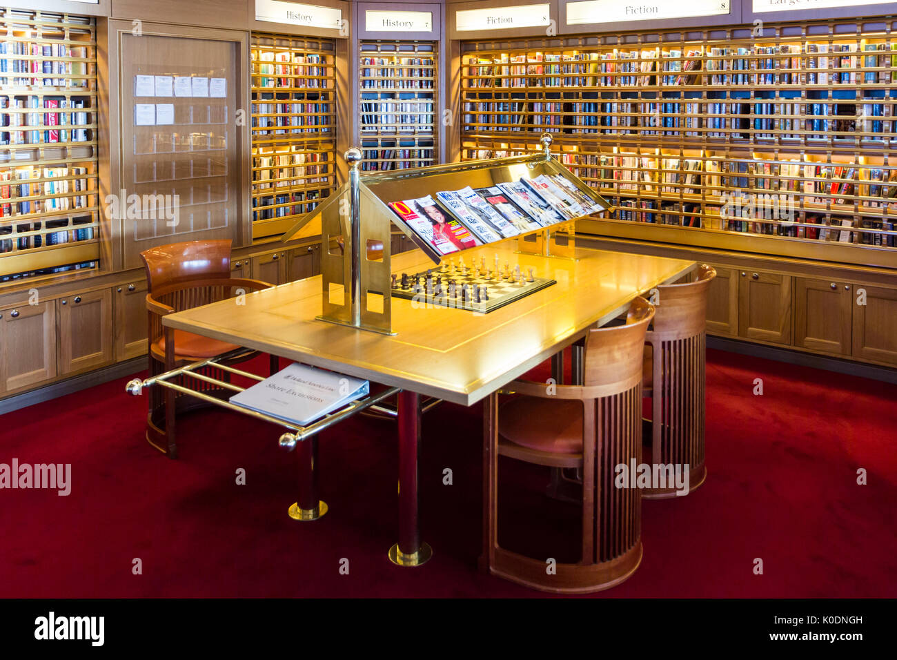 Library on board the Holland America line cruise ship Oosterdam Stock Photo