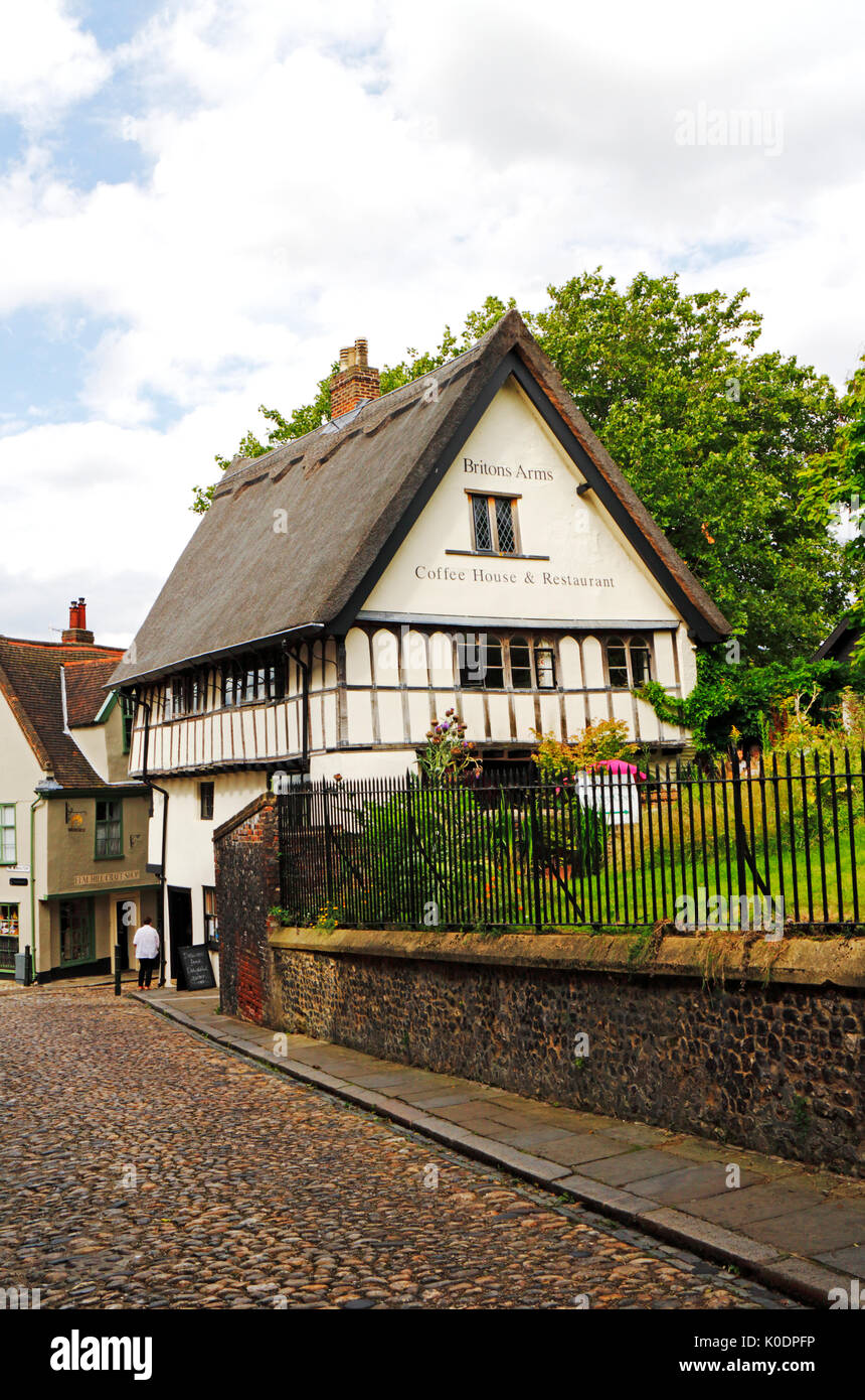 A view of the historic Britons Arms in Elm Hill, Norwich, Norfolk, England, United Kingdom. Stock Photo