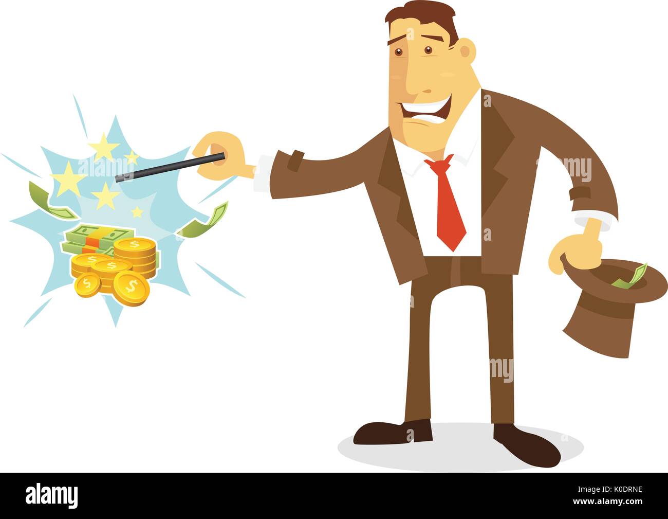 Businessman character making money instantly Stock Vector