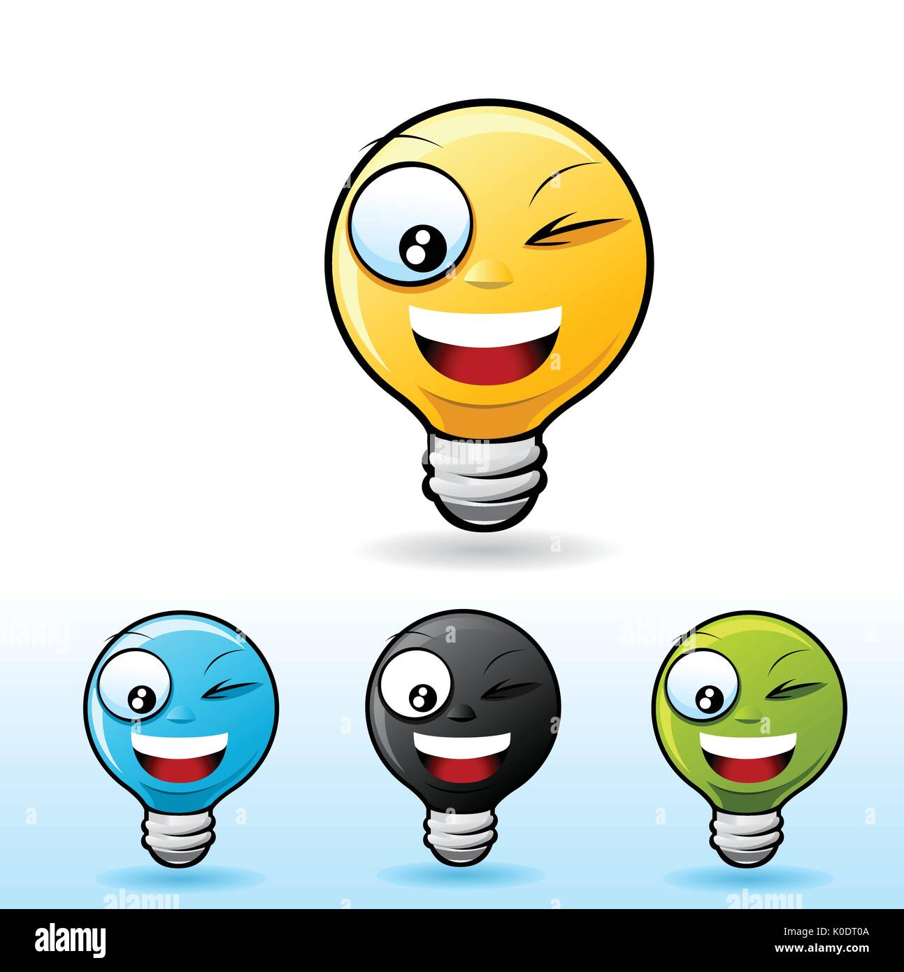 Light bulb smiley face icon. Blinking Stock Vector