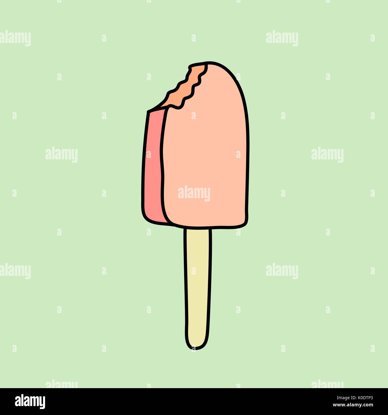 Flat ice cream vector illustration. Fruit ice cream on a stick isolated on green background. Stock Vector