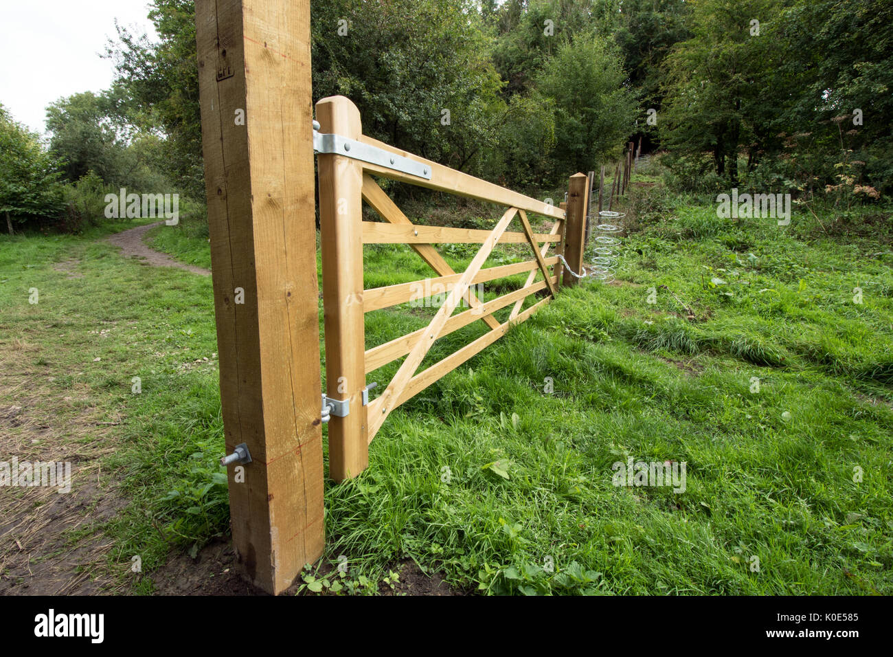 Wooden five bar gate Stock Photo Alamy