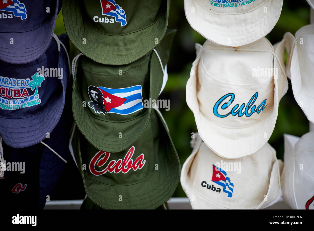 Havana Club tubes for tourists gifts at Varadero, Cuba, a Caribbean Cuba hats Stock Photo