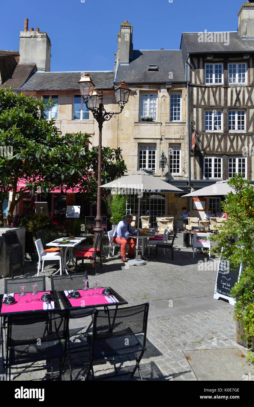 Real estate in Caen (north-western France): buildings in the street 'rue du Vaugueux' in the district of Vaugueux, in the Old Town, left bank Stock Photo