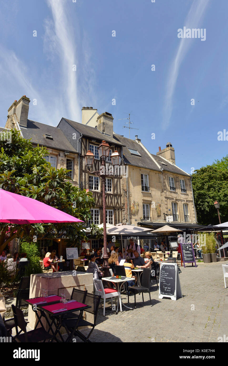 Real estate in Caen (north-western France): houses in the street 'rue du Vaugueux' in the district of Vaugueux, in the Old Town, left bank Stock Photo