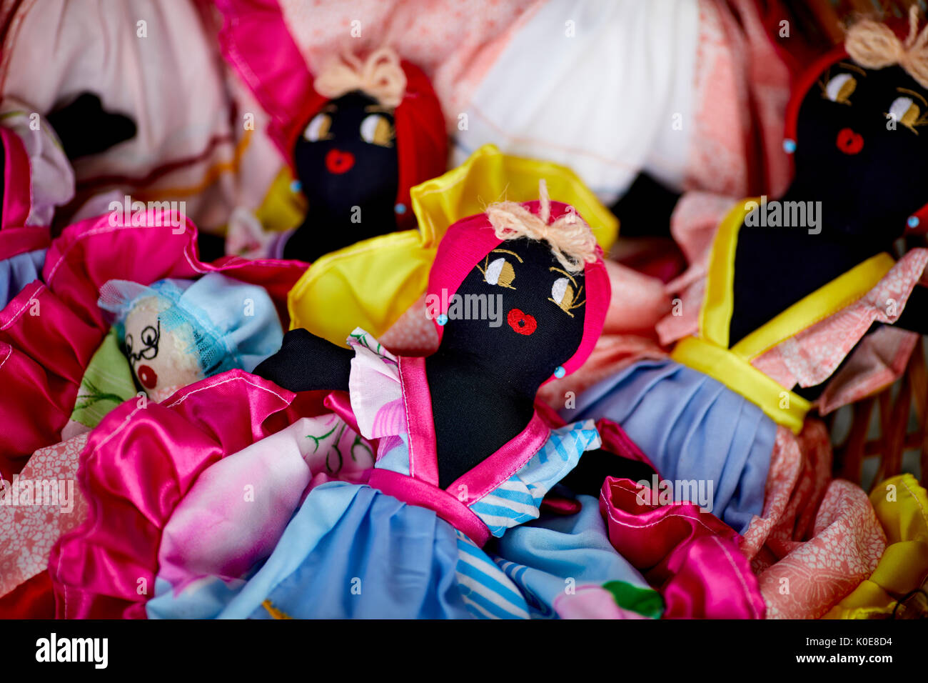 Cuban toy  Old Black Cloth rag Dolls for sale to tourists Cuba, Caribbean island nation under communist rule Stock Photo