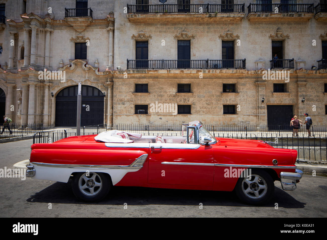 Cuban, cuba, Capital, Havana classic American cars parked at Parque Luz Caballero on Cuba Tacon carpark Stock Photo