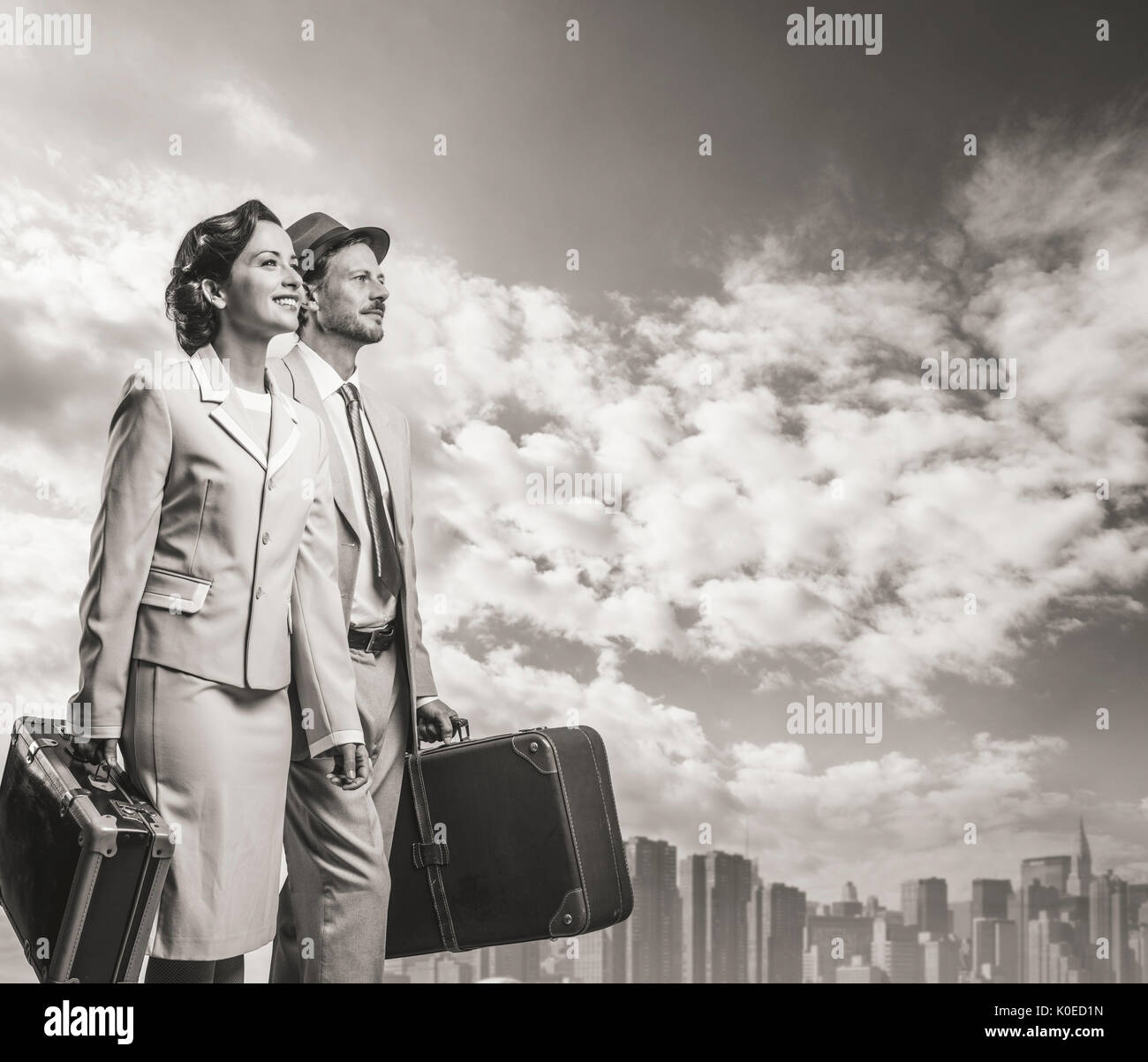 Elegant vintage couple walking and 